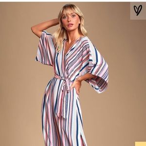 High Potential Blue Multi Striped Midi Dress M